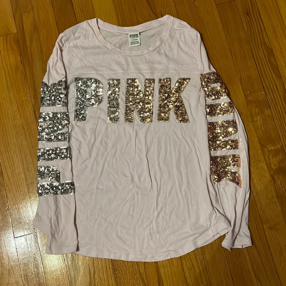 Large Longsleeve Pink shirt with gold and silver sparkles